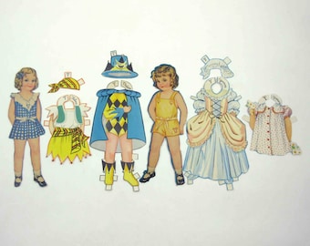 Vintage Paper Dolls Cute Little Girls Named Thelma and Yvonne and 7 Outfits