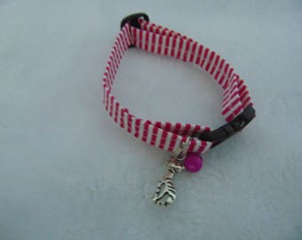 Pink and white candy stripe cat collar