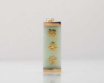 Vintage Jade Jadeite Pendant Charm 10k Yellow Gold Health Wealth Happiness