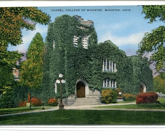 College of Wooster Chapel Wooster Ohio 1950 linen postcard