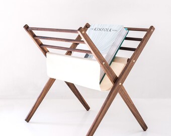 Mid Century Modern Magazine and Vinyl Record Rack in Vintage Retro Style