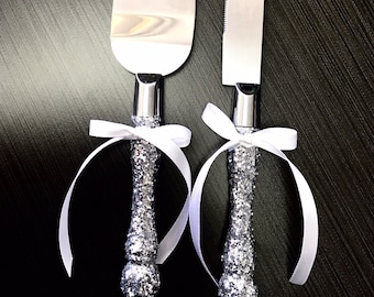 Silver wedding cake knife and server set- FREE shipping , wedding cake topper, wedding decorations, bridal shower gift, wedding accessories