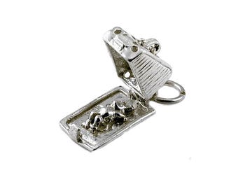 Sterling Silver Opening Greedy Mouse In Cheese Dish Charm For Bracelets