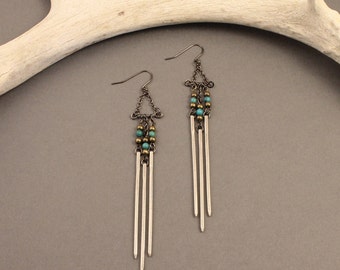 Ceremony sterling silver fringe earrings with turquoise