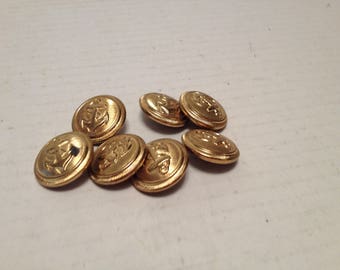 7 Gold Tone Vintage Anchor Embossed 3/4 Inch Shank Buttons
