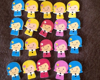Wooden girl button set of 28