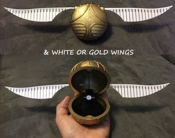 Golden Snitch Jewelry Engagement Ring Box LARGE or NON-opening Movie SIZE - Harry Potter Gift Box Wedding Proposal Valentine’s Birthday Gift