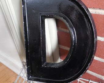 Large Industrial 10" Metal Theater Marquee Letter D - Vintage Aluminum Adler Sign