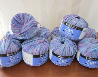 10 skeins Berroco ZEN Colors Cotton Nylon, Variegated RIBBON yarn 1100 yards BLUES
