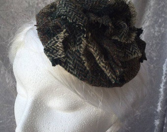 Tweed hat, Tweed fascinator, Tweed headpiece, Tweed comb