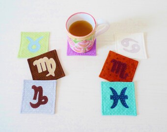 Terra & Acqua coasters PDF sewing pattern - applique pattern - zodiac signs pattern - coaster pattern - instant download sewing pattern