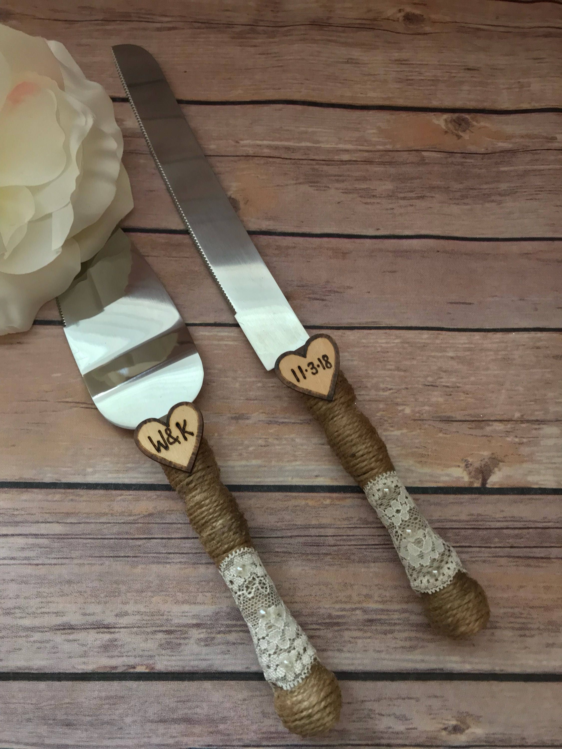 Rustic Cake Knife Set Wedding Accessory Burlap Cake Knife