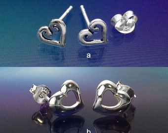 925 Solid Sterling Silver Open HEART Earrings-Heart Stud Earrings-Poished