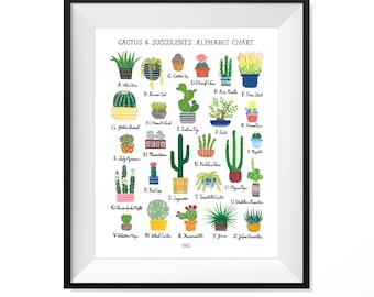 Cactus & Succulents Alphabet Chart Art Print