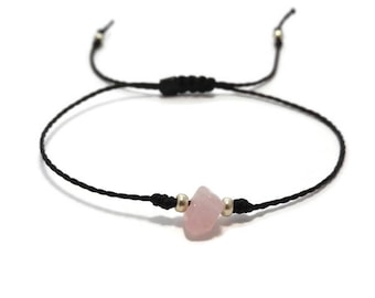 Rose Quartz Bracelet, Quartz Jewelry, Quartz Bracelet, Beaded Gemstone Bracelet, String Bracelet, Thread Bracelet, Minimalist Jewelry