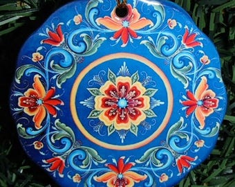 Norwegian Rosemaling Ceramic Ornament