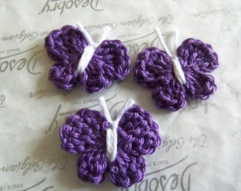 Set of Five Violet Crochet Butterfly Appliques. Handmade Crochet Butterflies. Violet Butterflies.