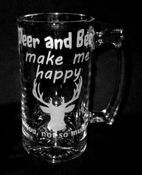 Download Funny Etched Glass Beer Mug Bar Quality Deer and Beer Make Me