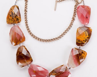 Statement Necklace Huge Faceted Chunky Marble Agate Swirl Lucite Beads Vintage