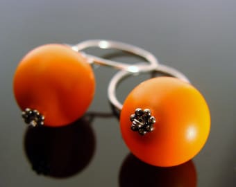Swarovski Crystal Neon Orange Sterling Silver Earrings