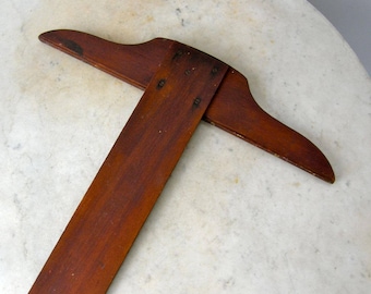 VINTAGE WOOD T-SQUARE Maker "Triple Triangles" 5 Brass Attachment Screws 24" Long Hanging Hole Engineering Drafting Tool Redwood 1940-50's