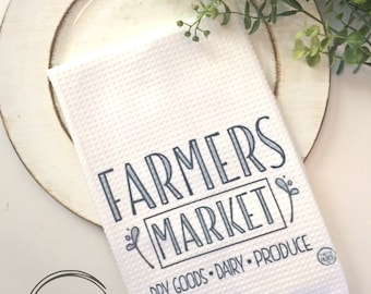 Farmers Market Kitchen Towel, Farmers market Towel, Tea Towel, Waffle Towel, Farm Dish Towel, Rustic Decor Dish Towel, Market tea towel