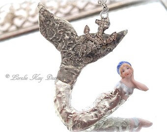 Soldered Mermaid Doll Necklace Silver Mermaid Pendant Bathing Doll Lorelie Kay Original
