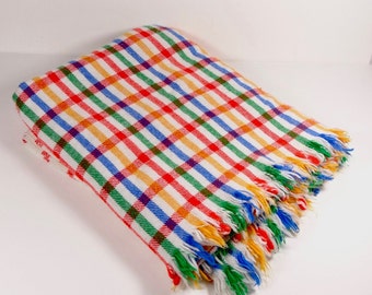 Striped Plaid Wool-Blend Throw Stadium Picnic Lap Blanket - Vintage Throw Plaid Blanket Yoga Blanket