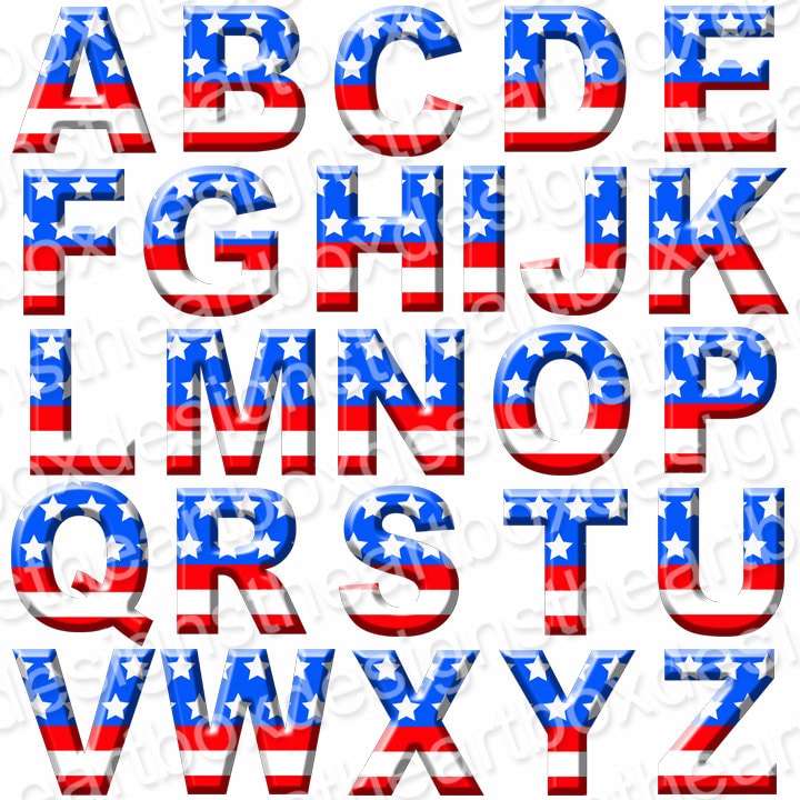 Patriotic Alphabet Clipart USA Digital Alphabet Red White And Blue 4th Of July Clipart 