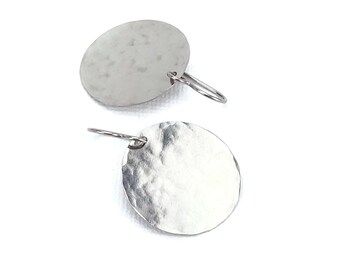 Titanium Earrings Large Disc, Large Hammered Niobium Disc Earrings, Hypoallergenic Disk Earrings for Sensitive Ears, No Nickel Earrings