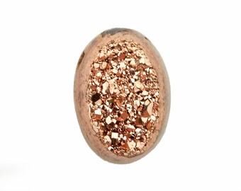 Brown Colored Titanium Oval Shaped Druzy Cabochon 10mm x 14mm Top Side Drilled Bead - (RK78B10-07)