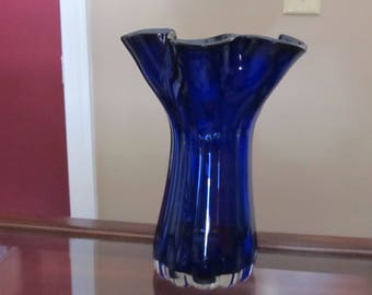Vintage cobalt blue scalloped vase