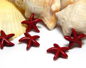 10 Dark Red Starfish Beads, Starfish Beads, Red Starfish, Sea Life Beads, Star fish Beads, Red Flower Beads, Starfish Charm, T-99A
