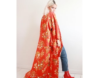 Vintage 70s Orange Floral Kimono
