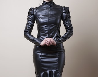 Victorian Faux Leather Jacket- Made to Order (Faux Leather or PVC)
