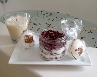Cleopatra's Rose Milk Bath Set/Dead Sea Salt/Roses/Bath Bomb Set