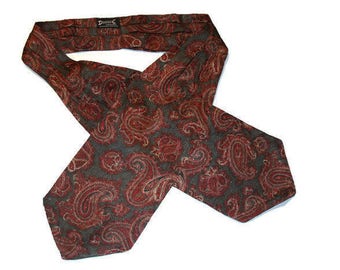 Vintage Ascot DAGGIE cravat wedding necktie Gray Red paisley ascot Retro necktie scooter scarf cravat silky neckband dandy day cravat