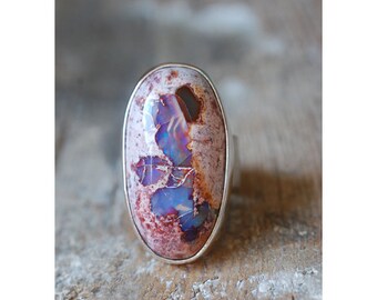 Dollybird Pale Blue Fire Opal Statement Ring Raw Opal