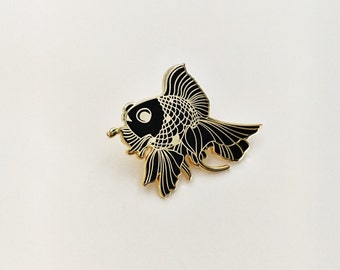 Black and Goldfish Enamel Pin, ~*~ Free Shipping ~*~ Goth Mermaid, Lapel Pin, Hat Pin