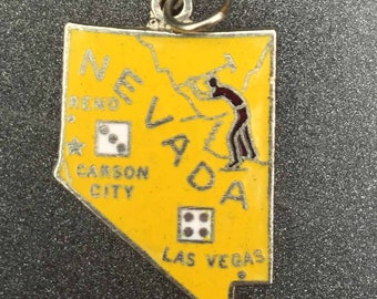 Enamel Nevada State Charm, Enamel Charm, Vintage Road Trip Charm, Las Vegas, Carson City, Reno, Yellow Enamel State Charm