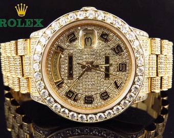 Iced Out 15Ct. Rolex Day Date 18kt Gold President 18038 Champagne Diamond Dial Wristwatch with Box and Appraisal COA - Bitcoin Accepted -