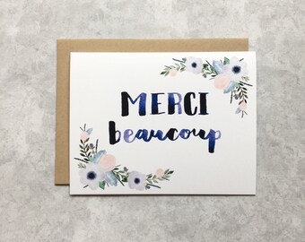 Thank You Card - Floral Merci Beaucoup