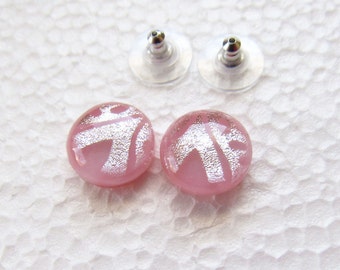 Pink and Silver Dichroic Post Earrings - Fused Dichroic Glass Earrings - Fused Jewelry - 15-15
