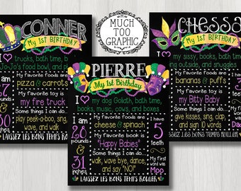 MARDI GRAS Boy's 1stBirthday Invitation Fat Tuesday Mardi Gras Party Invitation 1st Sweet 16 Green Purple Gold Watercolor