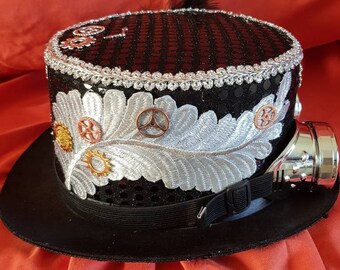 New one off black sequin steampunk top hat (236)