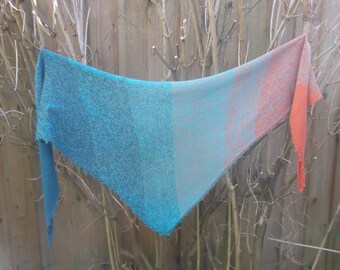 Teal & Deep Orange Triangular Knitted Scarf