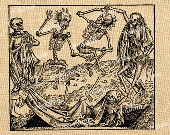 Dancing Skeletons Halloween Danse Dance Morbid Oddity Macabre Instant Download Printable Image Transfer