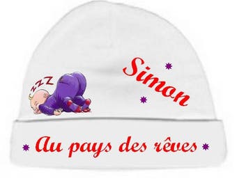 Baby Hat white with the land of dreams, personalized with name