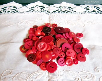 Vintage Red Plastic Button Lot / 100