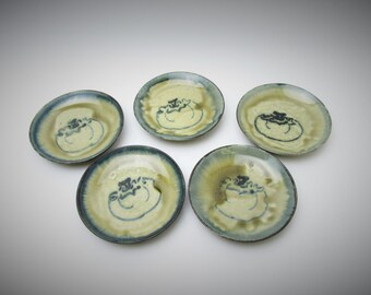Seto-ware.Small plates.Set of 5.by Shou Kato.Vintage Japanese Pottery.1970s.#ap5.msjapan